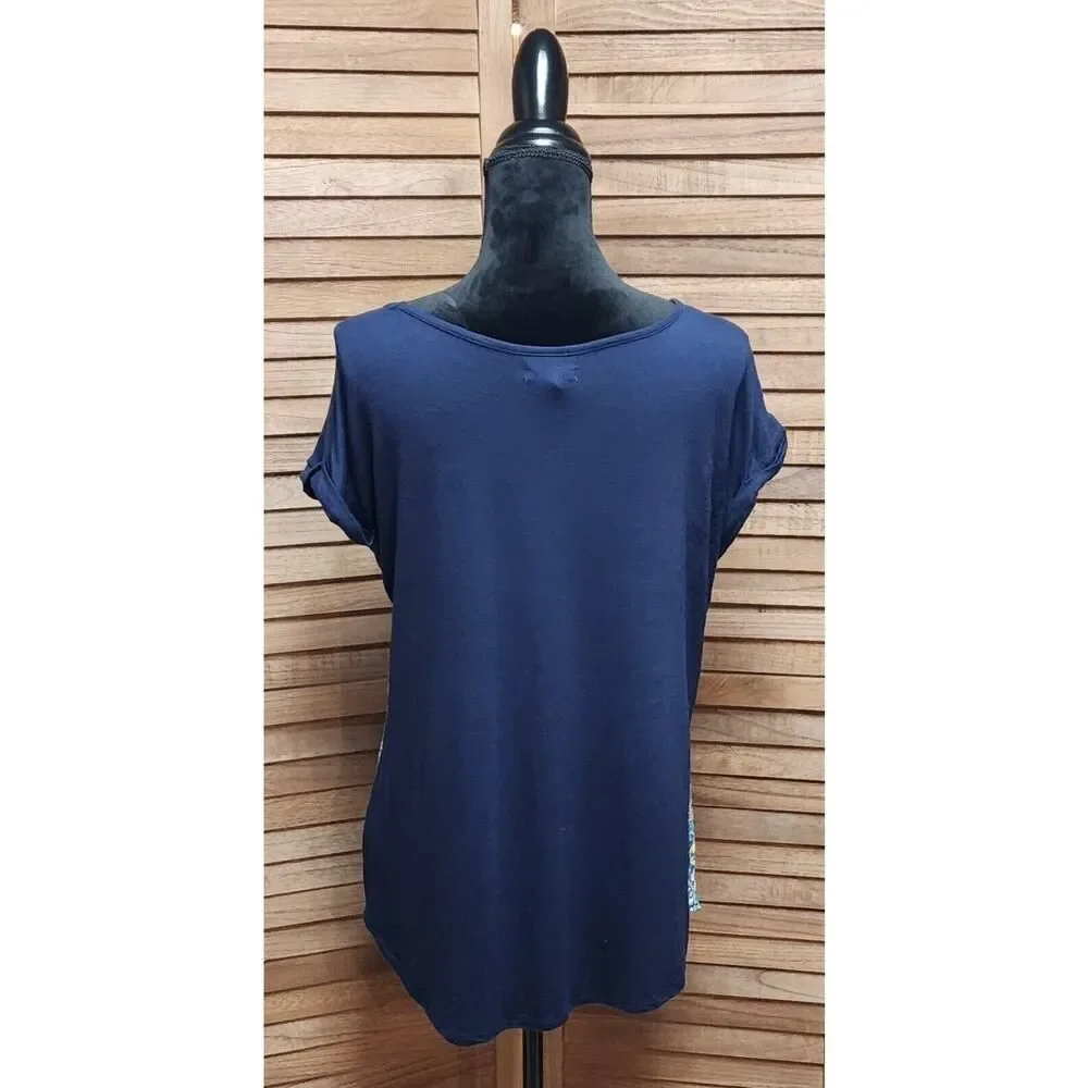 Maurices Women's Size Medium Blue Cap Sleeve Top Floral Front Solid Back Shirt - Picture 7 of 8